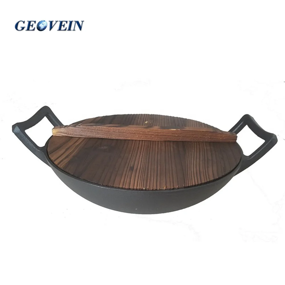 Wholesale China factory Pre-Seasoned 14-inch Cast Iron Wok with Large Loop  Handles & Flat Base factory and suppliers