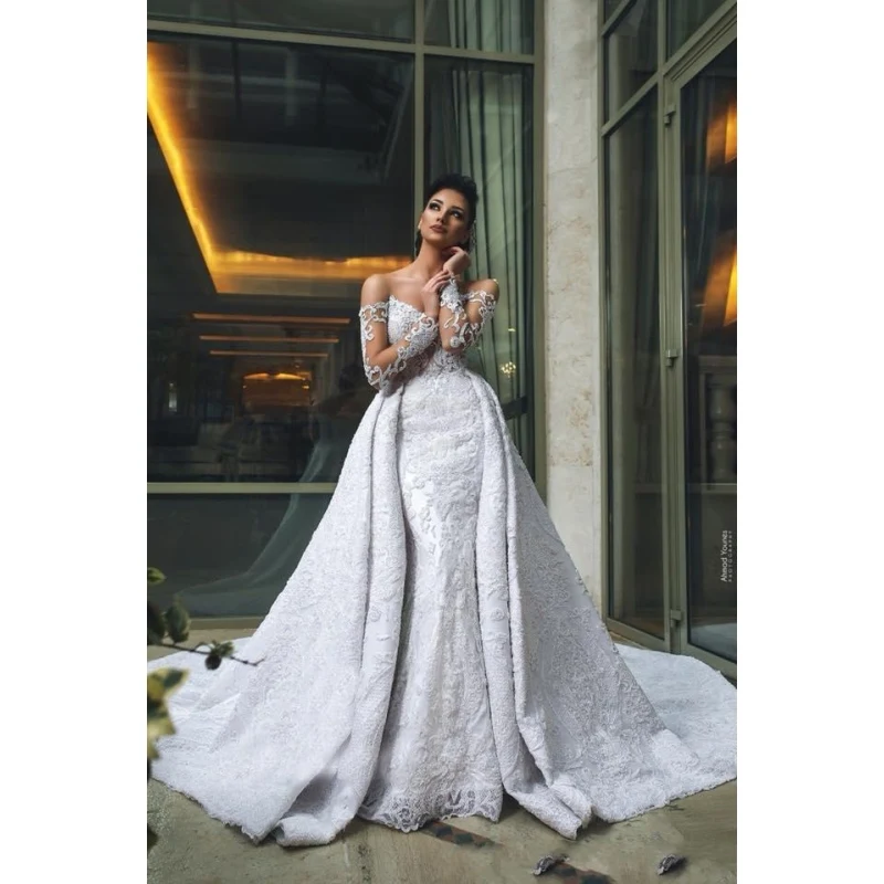Off Shoulder Bridal Gown Luxury Crystal train Mermaid Wedding Dresses US Size 12 