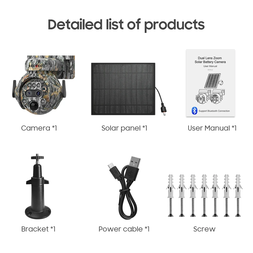 SECTEC Mini 12X Zoom Maple Leaf Camouflage 4G Sim Card IP66 Solar Powered Battery PIR Solar Power Hidden Solar Camera
