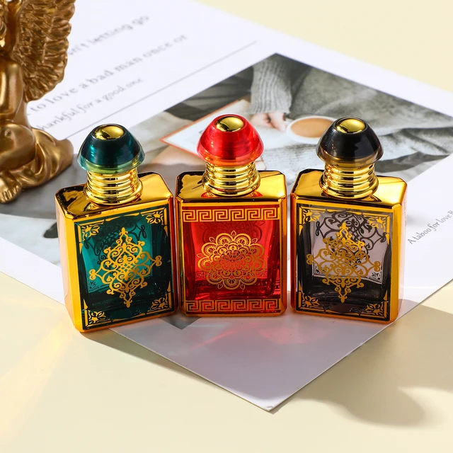 15ML UV electroplate square golden roll on glass perfume bottle with unique special cap
