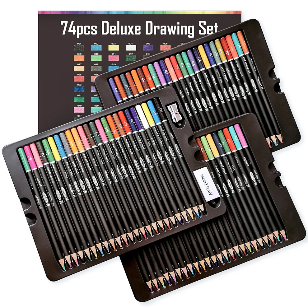 Drawing Art Set 74pcs 72 Colored Pencil Drawing Set with Coloring Book