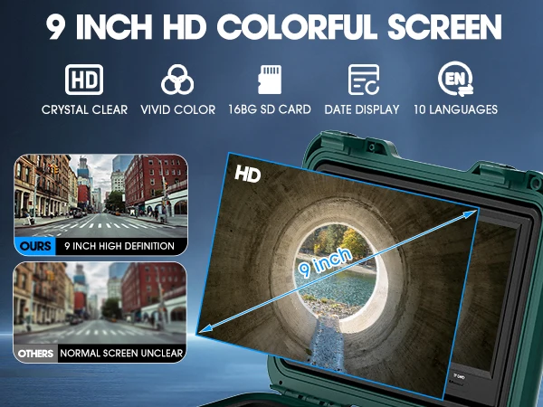 9Inch Drain Pipe Inspection Sewer Camera 512 HZ Self Leveling Industrial Endoscope 23mm Head Sewer Camera Pipe with Locator