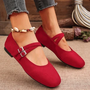 Classic Red Suede Flats With Double Straps - for Everyday Wear