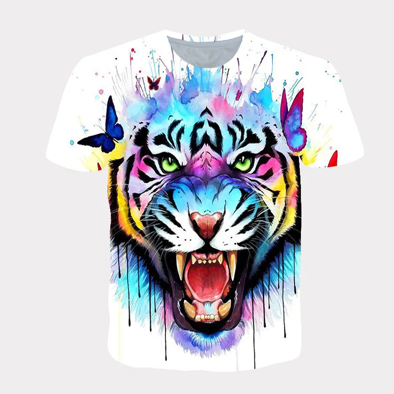 Source plus man lion tiger 3d printing t shirt polyester short sleeve 3D men  t shirts on m.