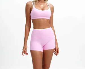 Cikini Color-Matched Sheer Sports Bra Quick-Drying Tight Fit Beautiful Cross-Shape Back Design Solid Pattern Shorts Logo Waist