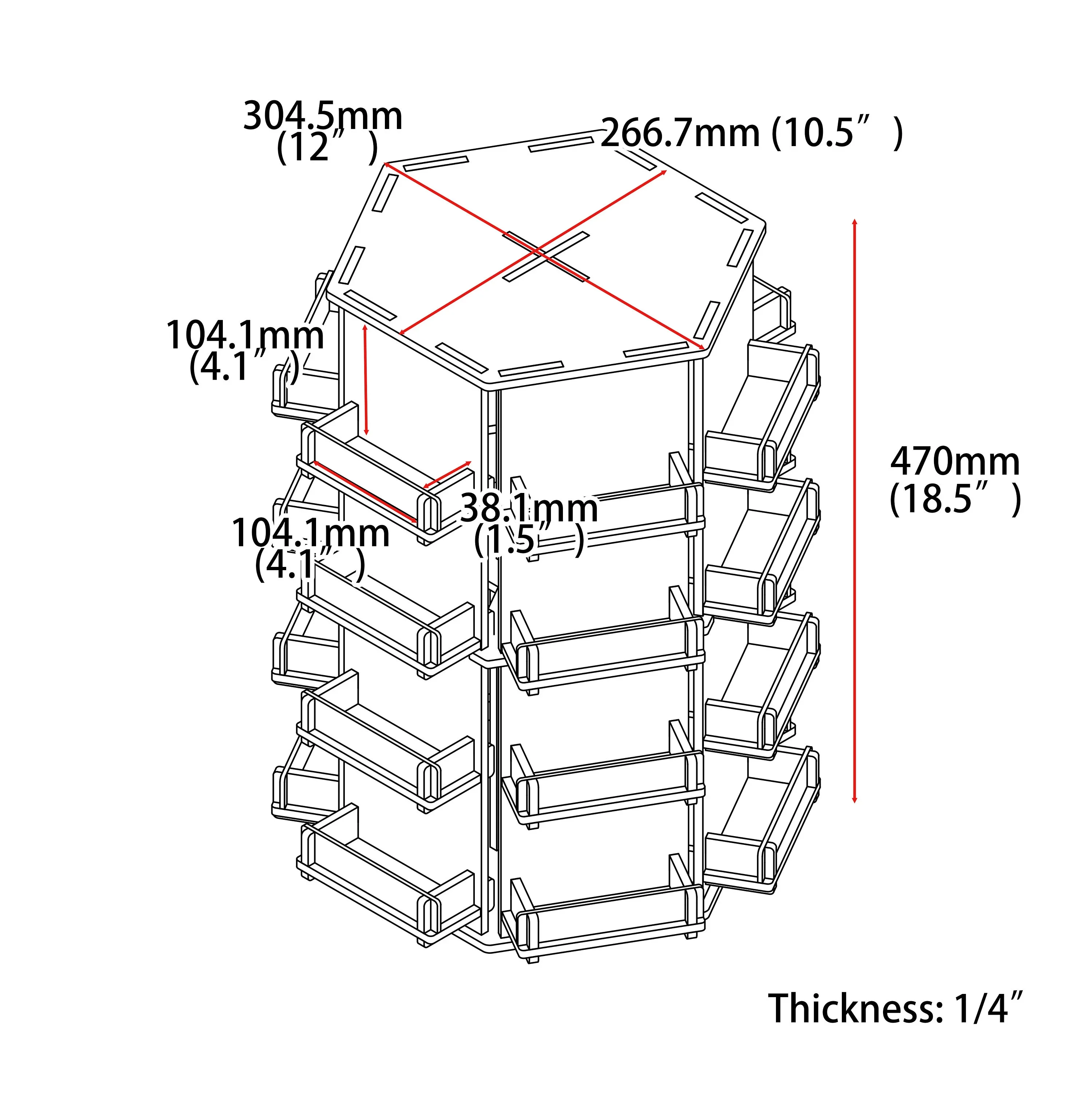 Laser Cut Files for 4 Coaster or Sticker Rotatable Display Stand 6 Sided 24 Pockets Rotating Retail Display Rack