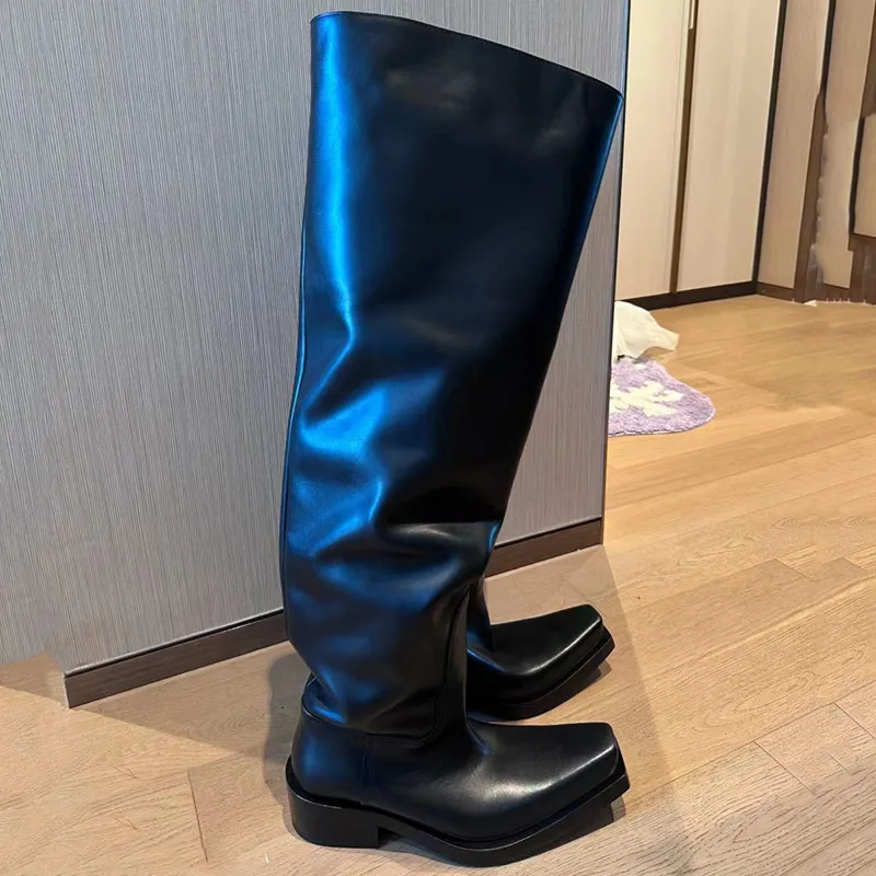 Hot Selling Winter Fashion Unisex Long Boots Women Large Size Chunky Heel Square Toe Black Thigh High Men Over Knee High Boots - Image 4