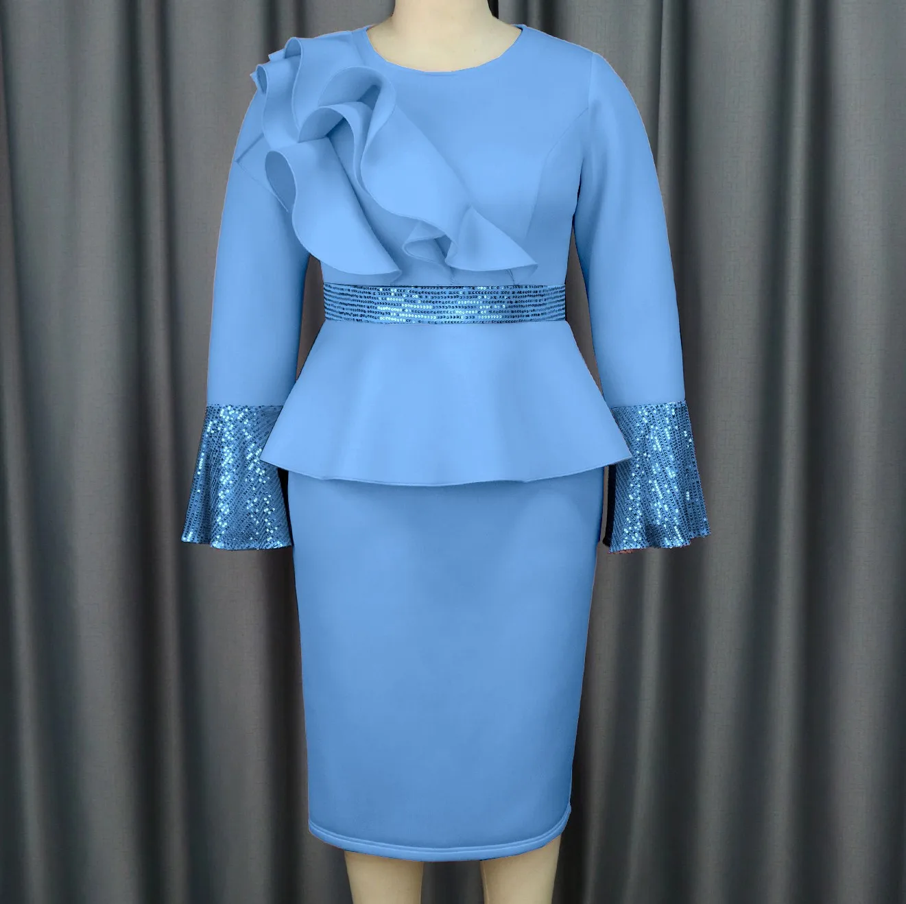 floor length jacket dress Celestial Chandelier Velvet Flare Sleeve Lace Back Dress
