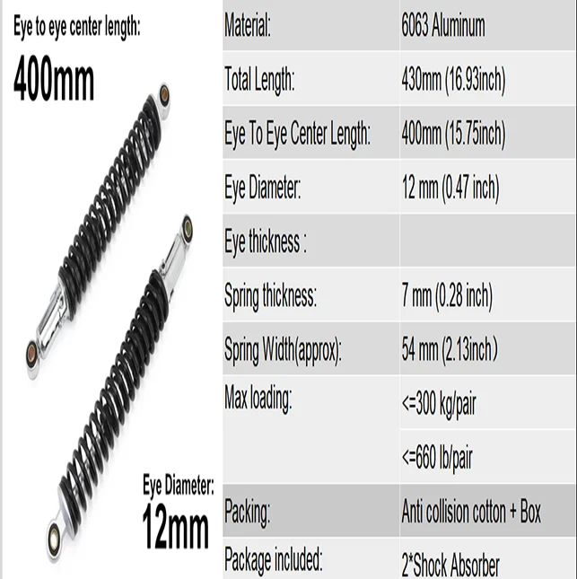 400mm Rear Suspension Damper Shock Absorber for Honda XL 185/XL