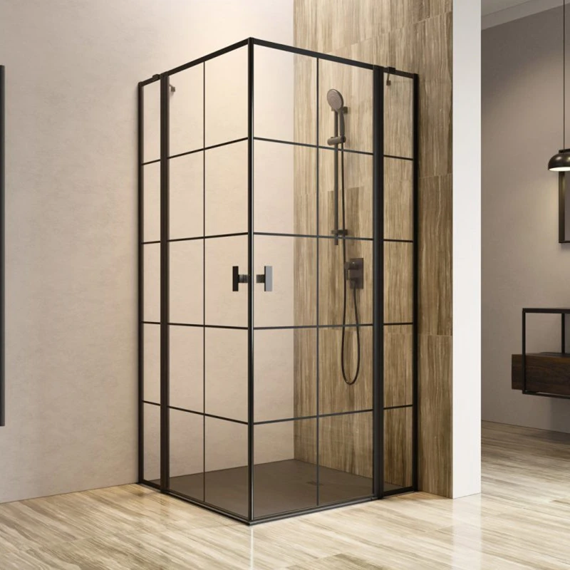 Seawin Black Luxury Shower Cabin Tempered Glass Bathroom Corner Square