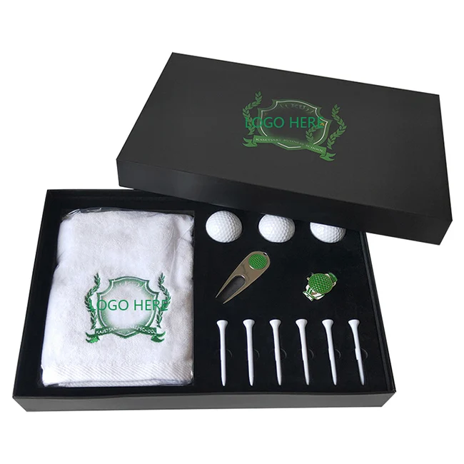 China's Best Customized Golf Gift Set Box with Ball Towel Tees Divot Tool Hat Clip Featuring a Most Useful Logo