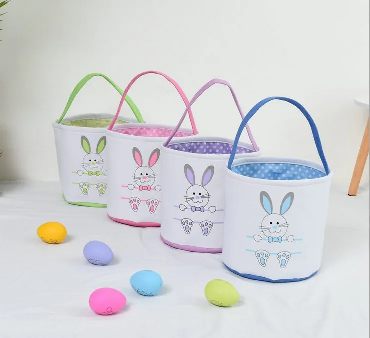 Cute Canvas Easter Baby Baskets Rabbit Pattern Easter Bags Buckets