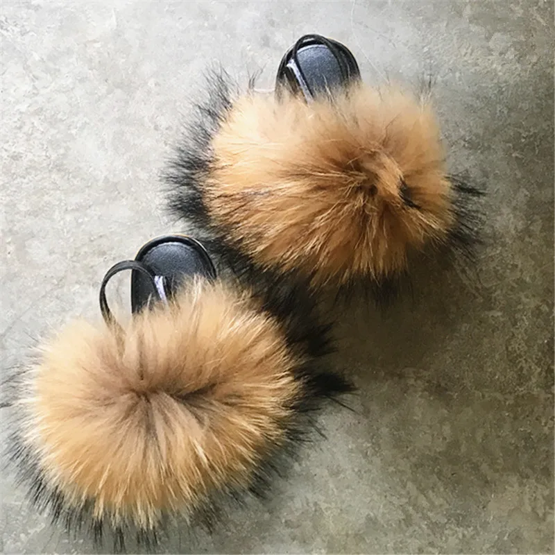 Летние сандалии из меха енота, меховые Шлепанцы из ПВХ, натуральный мех лисы, шлепанцы с ремешком, разные цвета