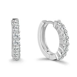 Sparkling Rhodium Plated Silver Hoop Earrings | 14mm/16mm Half-Circle Cubic Zirconia Design | Hypoallergenic Women's Fashion