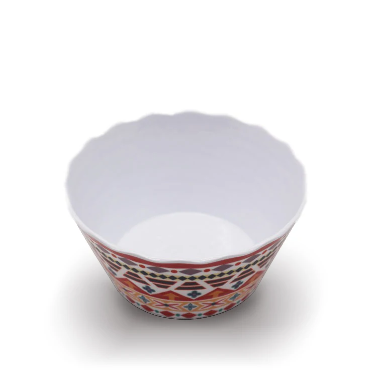 Оптовая продажа этнический стиль меламиновая кружевная волнистая Асимметричная пластиковая цветная десертная Салатница с геометрическим узором