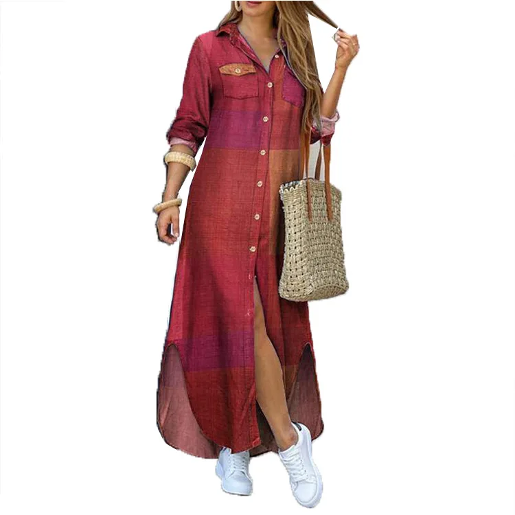aliexpress shirt dress Casual Multi Print Newspaper Long Sleeve Shirt Dress for Women