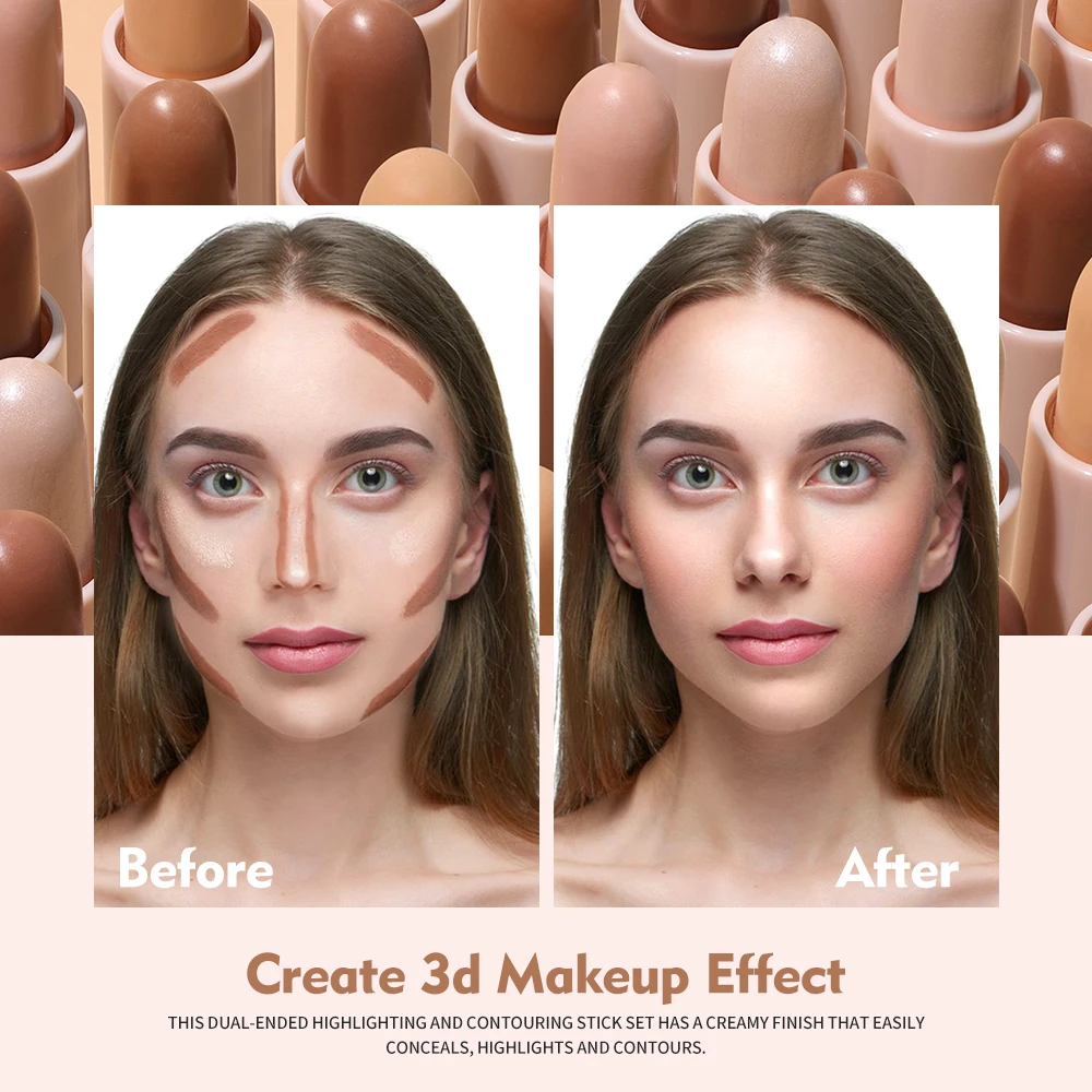 FOMIX 2 IN 1 Dual Purpose Brightening Highlighter Stick Matte Contouring Nasal Side Shadow Contour Stick