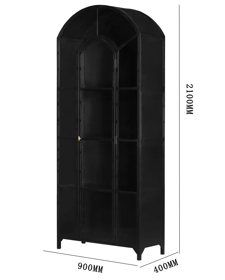 American Solid Wood Glass Door Display Cabinet - Custom Black Arch Wine ...