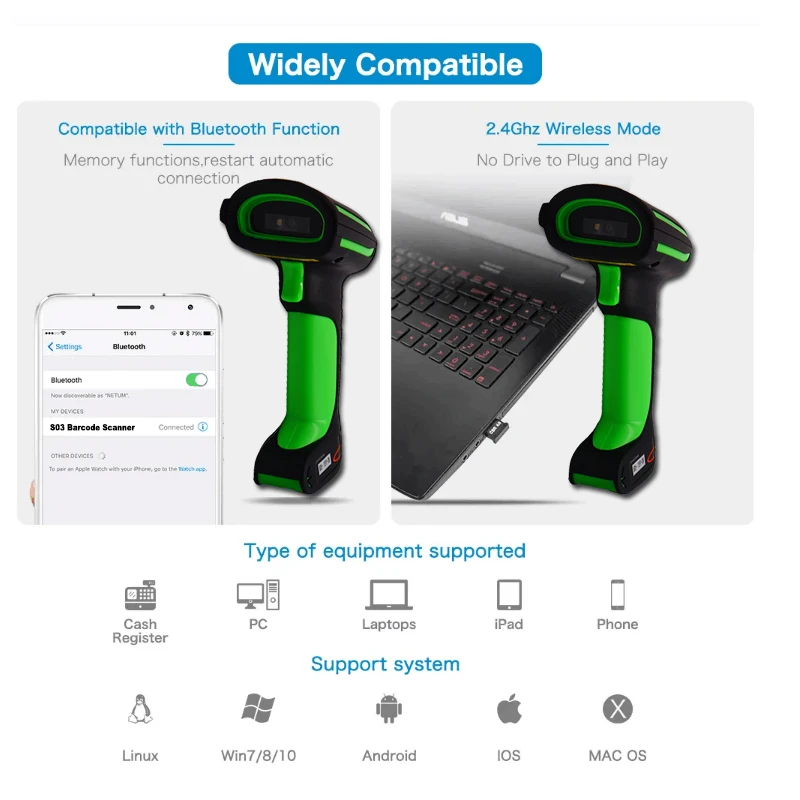 S03 POS Solution 1D 2D Mobile Scanner Wireless 2.4g USB Area-Imagering Handheld Barcode Scanner For Warehouse Inventory