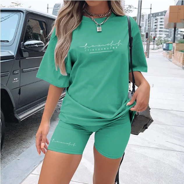 Summer Outfits Clearance! HJCOMMED Oversized Sexy Sets for Women Hawaiian  Print Long Sleeve Shirt Biker Shorts Set Two Piece Outfit Green 