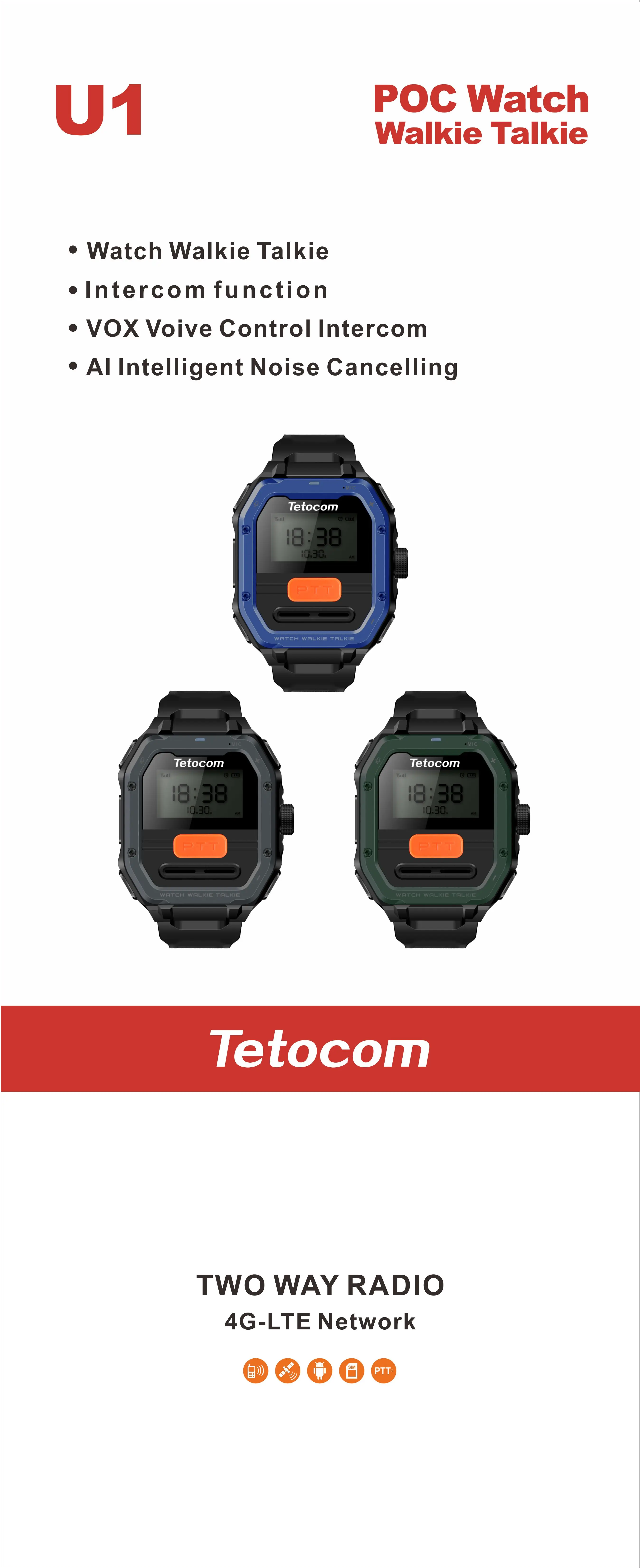 Lifetime License PTT Sim Card up to 5000km VOX Control AI Intelligent Noise Cancelling Poc Watch Walkie Talkie U 1