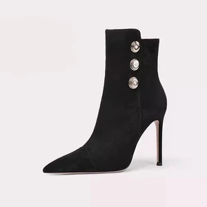 Women's High-Heeled Stiletto Shoes Solid Sexy Side Zipper Mid-calf Boots with Pointy Toe Wide Fit Short Booty