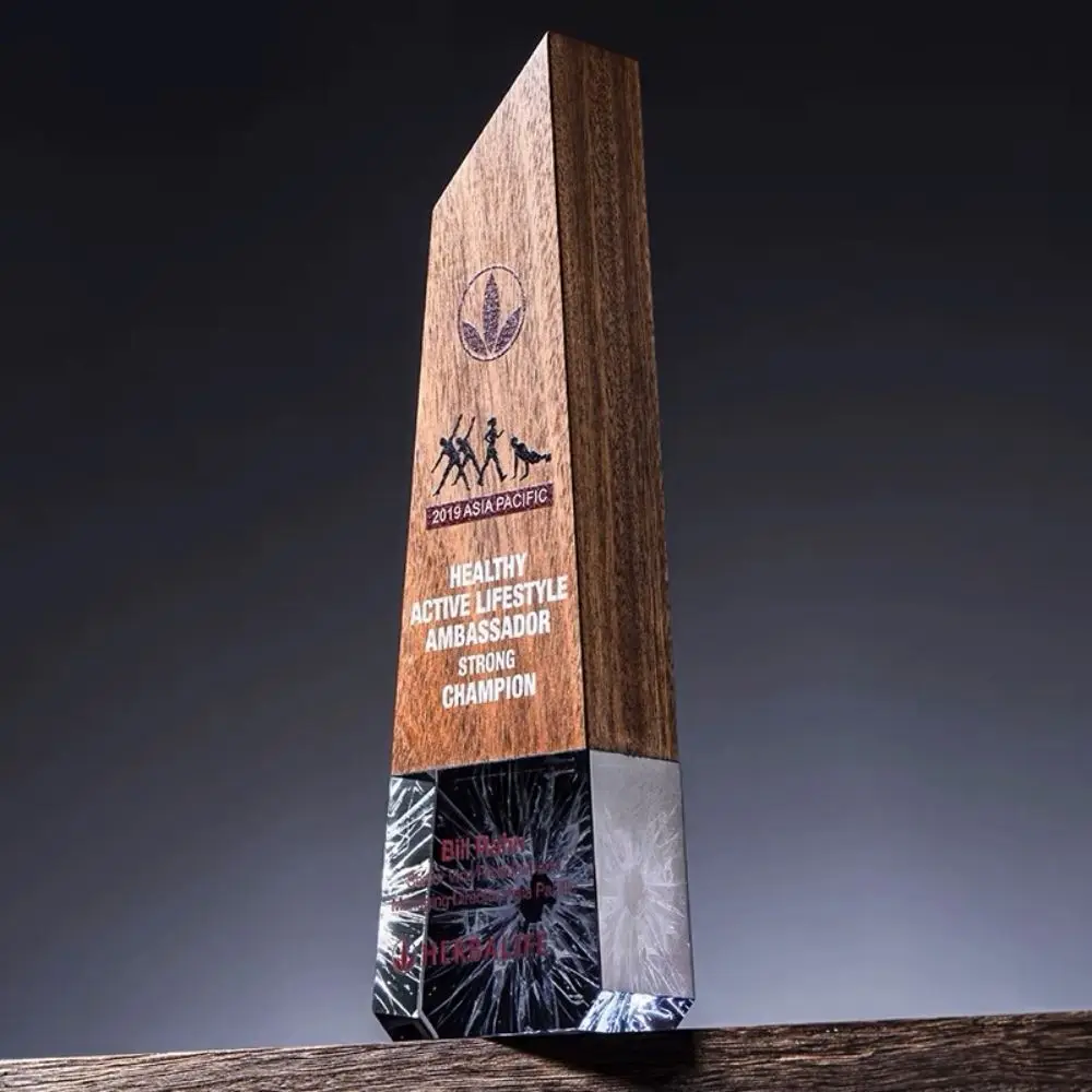 ADL New Medal and Trophy Designs Wooden Trophy with Black Stone Base with Customized Words and Logo Souvenir Gifts