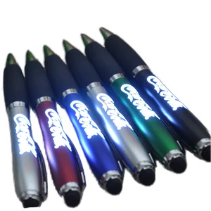 Customized LED Laser Light-Up Ballpoint Pen Rubber Grip Personalized Plastic Ink Ball Pens 1.0mm Writing Custom Logo Engraved
