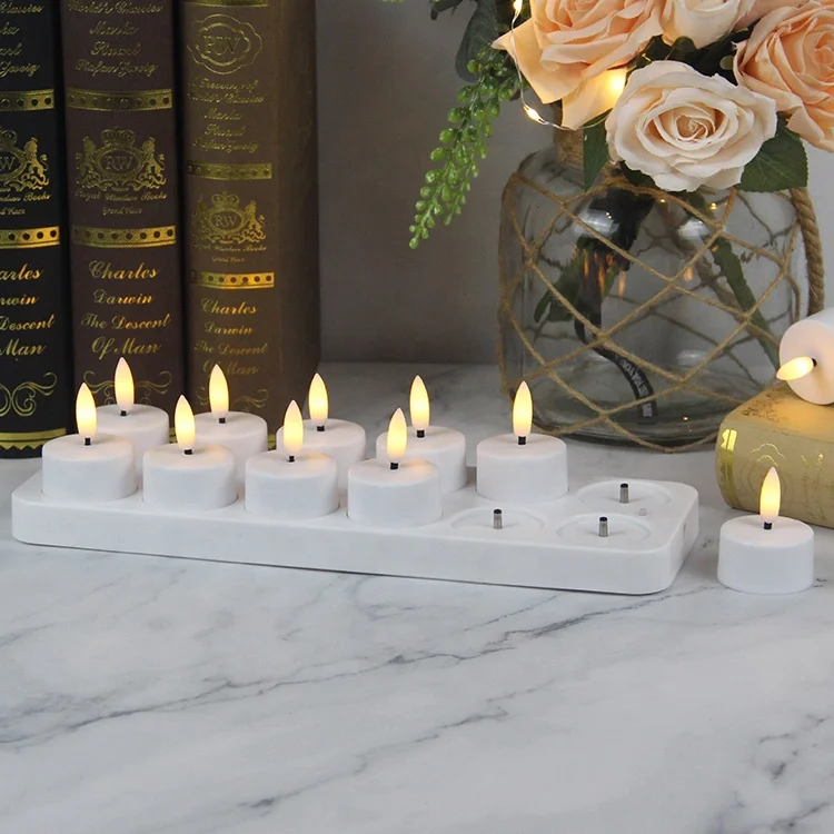 Set of 12 Custom LED Votive Plastic Timer USB Rechargeable LED Tea Light Electric Candle with Remote Control