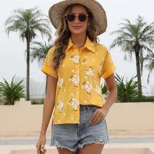 2026 Summer New Printed Women's Casual Loose Short Sleeved Linen Cotton Shirt