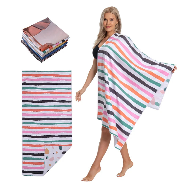 Large Microfiber Quick Dry Beach Towels With Logo Custom Print Personalized Beach Towel Printed Stripes Towels