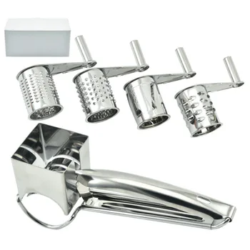 Premium Kitchen Tools Hand Crank Shredder Butter Grater Stainless Steel Manual Rotary Cheese Grater with 3 Rotary Blades