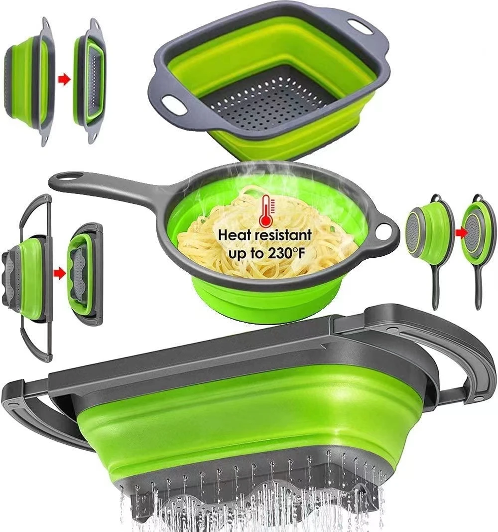 Складной дуршлаг, корзина для макаронных изделий с пластиковыми ручками, складные ситечки для кухни с ручками