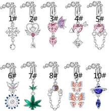 New free piercing love fake belly button ring without piercing belly button clip Fashion zircon pendant body accessories