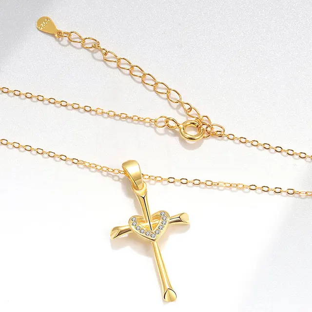 18k Gold Plated 925 Sterling Silver Cubic Zircon cross Necklace