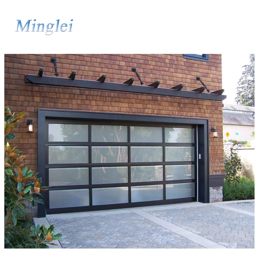 Minglei High quality modern black modern garage door Glass automatic aluminum garage door