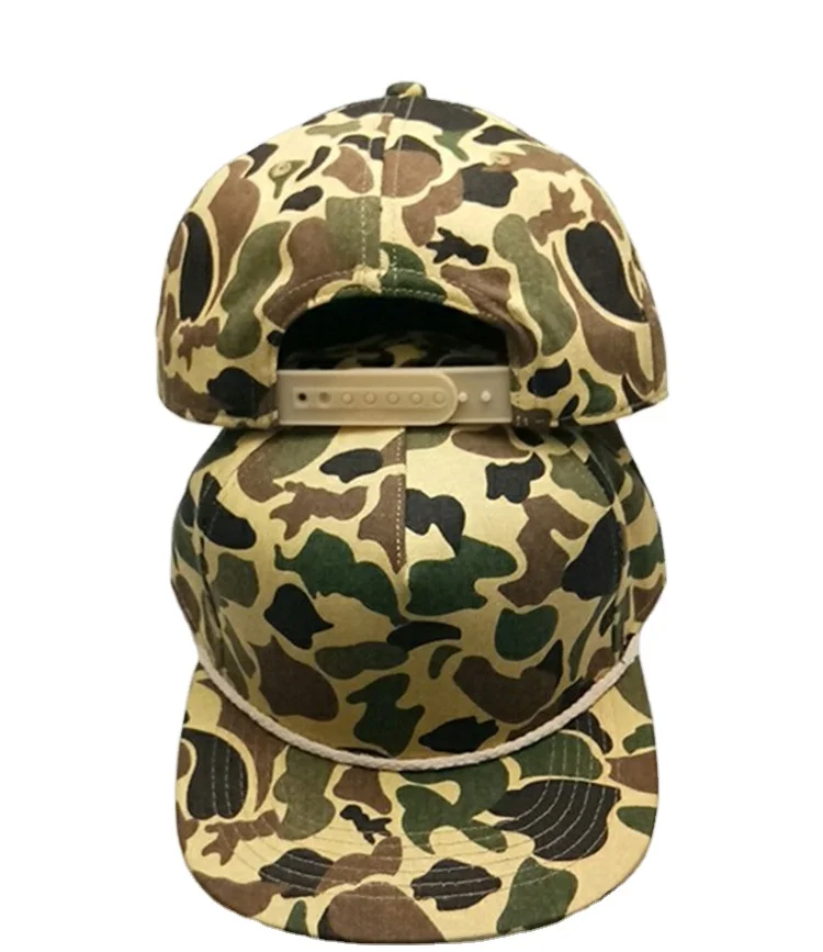 High Quality Custom Blank 5 Panel Camo Snapback Cap With Rope