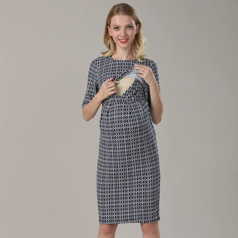 Oem Brand Half Sleeve Maternity Dress Fashionable & Comfortable Stretch Fabric For Pregnant Women Big Size Lactation Clothes