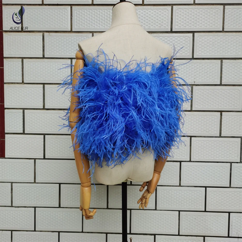 Summer Tube Tops Pure Color Fur Strapless Camisole Women Sexy Ostrich Feather Top