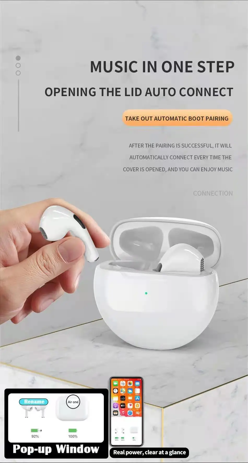 New Arrival Wireless Earbuds Type-C Earphones Air Pro 6 Stereo Gaming Sport Earphone noise cancelling headphones for kids