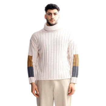 High quality custom casual knitted ribbed solid color high necked men's sweater