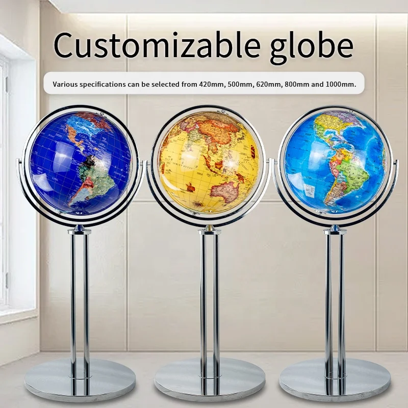 Seeball 100 cm four-column vertical bright chrome universal globe resin mover table globes