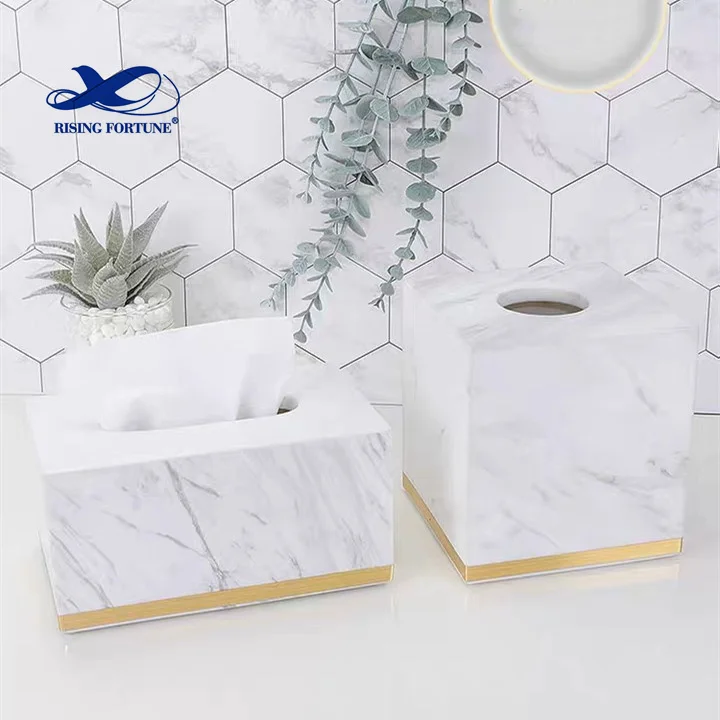 Customized Square Rectangle Sanitary Napkin Storage Box Luxury Green White Marble Tissue Box Home Black Onyx Paper Towel Holder
