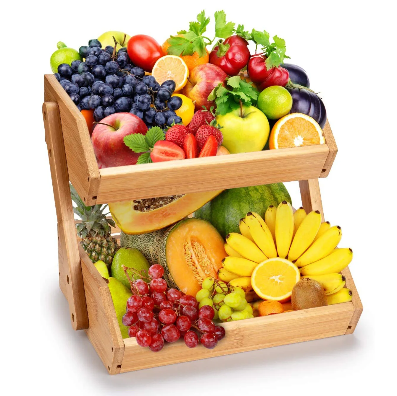 Kitchen Counter Organization 2tier Bamboo Vegetable Fruit Basket