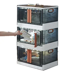 Collapsible Plastic Storage Bins with Open Front Door Wheels Foldable Closet Organizers Folding Storage Box Functional Design