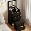 Espejo abatible con taburete de maquillaje oculto negro de 48 cm