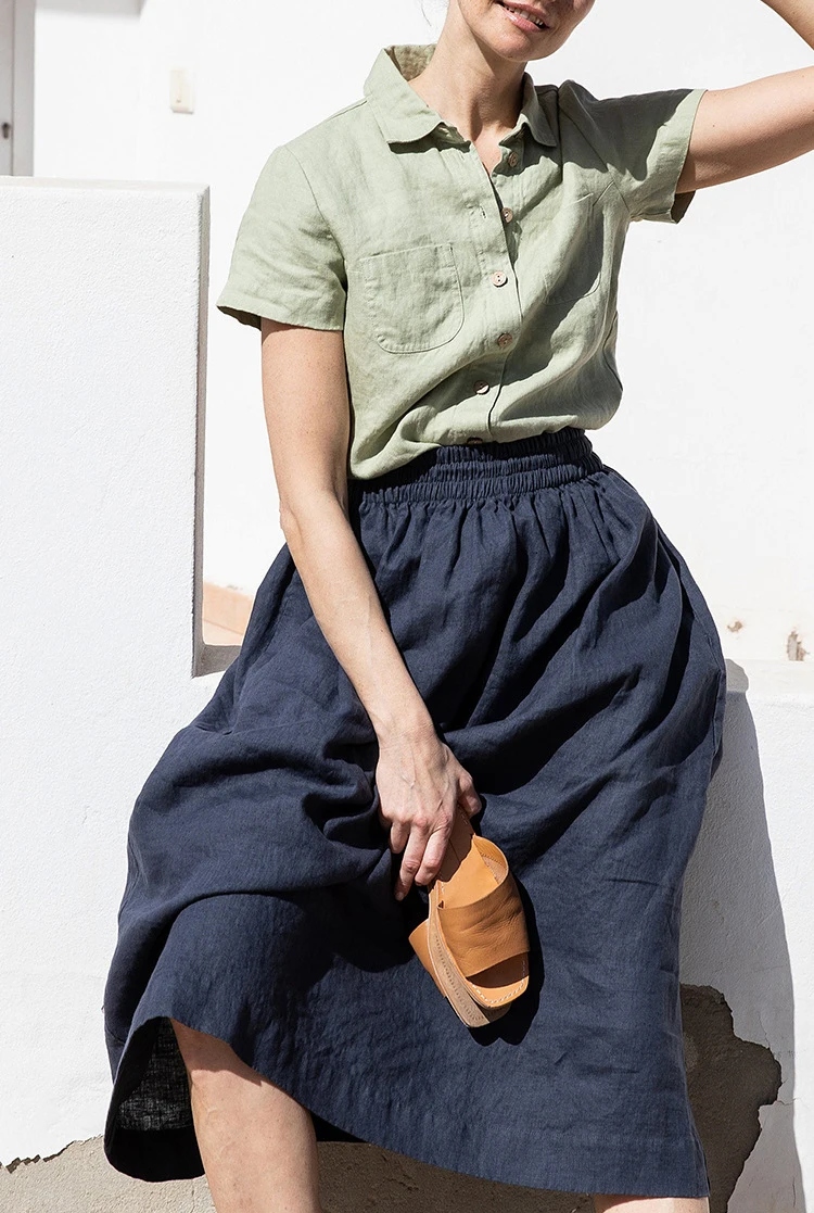 Linen Clothing Short Sleeve Elegant Ladies Blouses Wholesale Linen