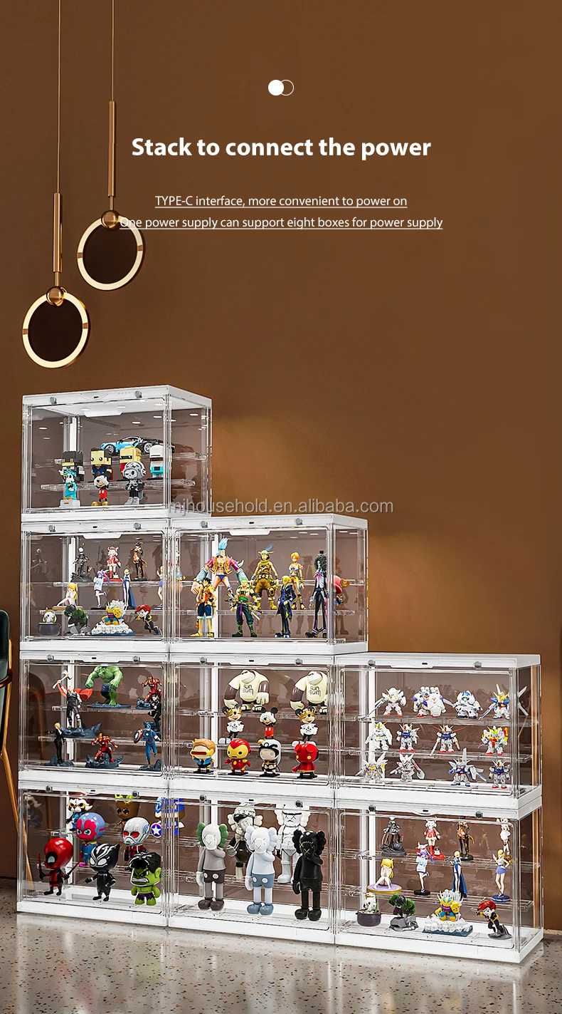 Clear Acrylic Display Case for Collectibles 3 Tier White Base Assemble ...