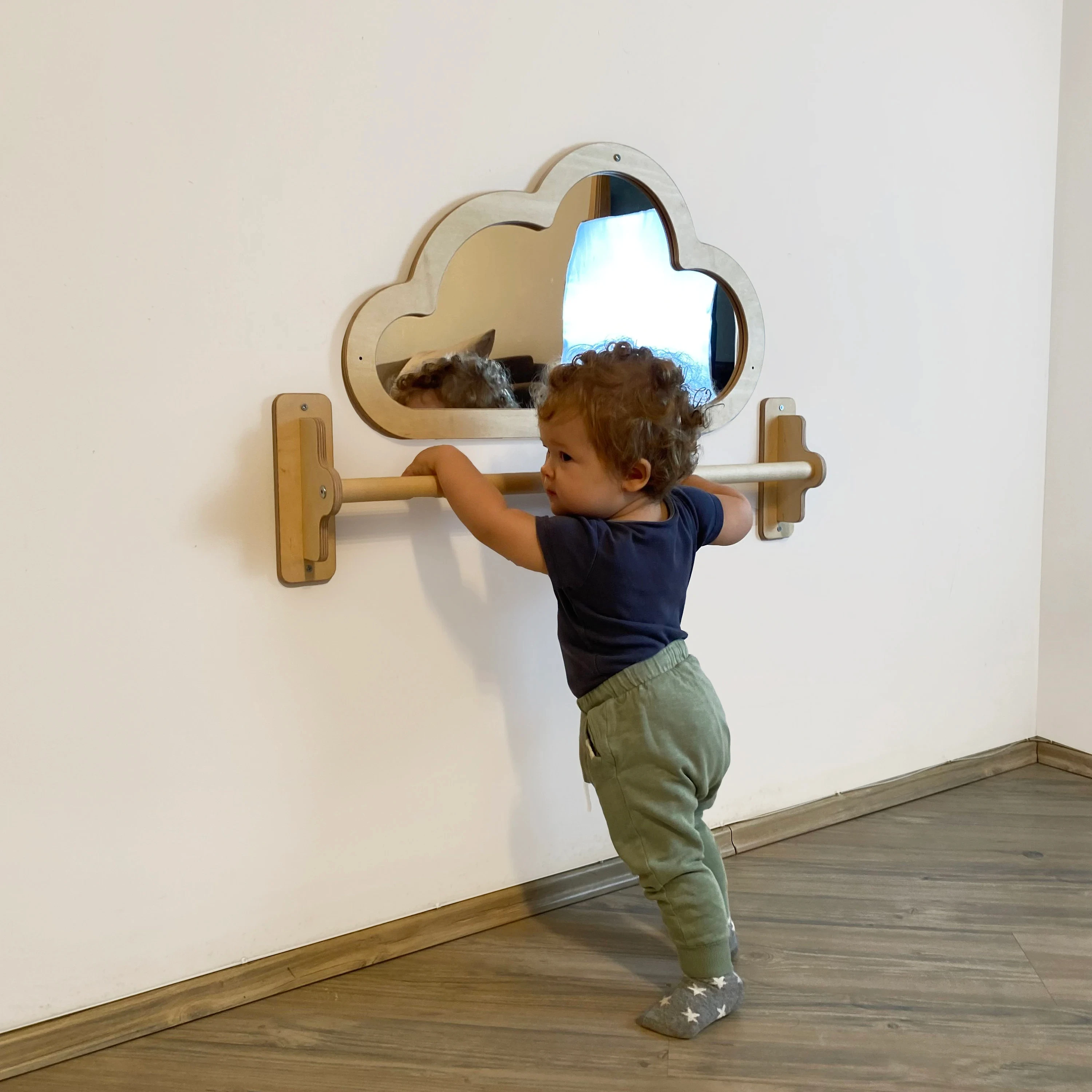 Montessori Mirror with Pull up Wooden bar Gift For Kids Baby Montessori ...