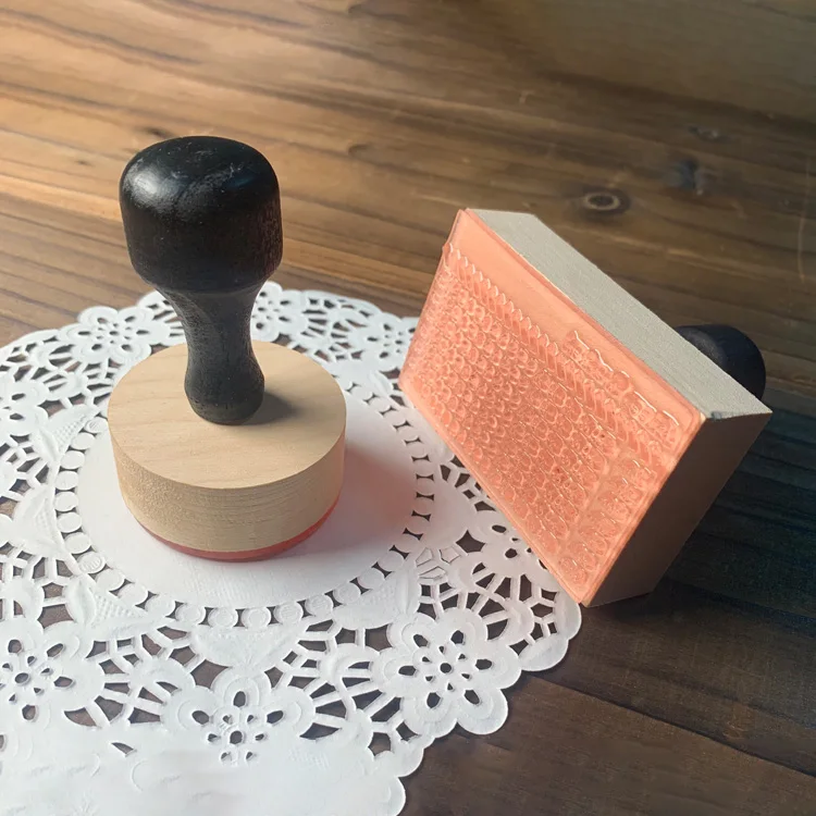 rubber stamp on wood